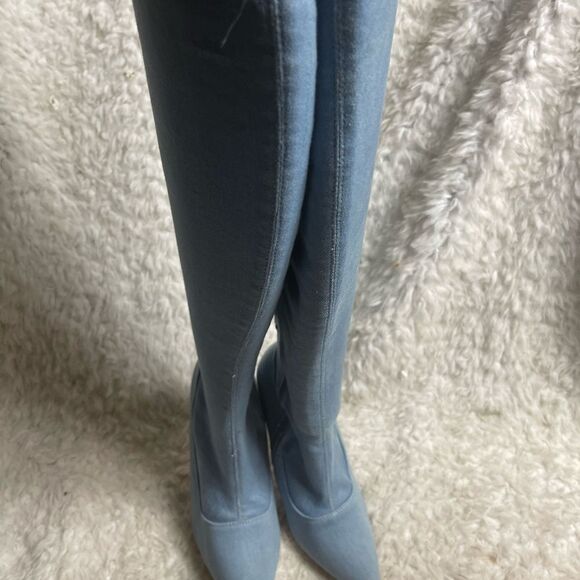 Elegant Collection Denim thigh high back lace up heels boots Size 6 - Picture 2 of 10